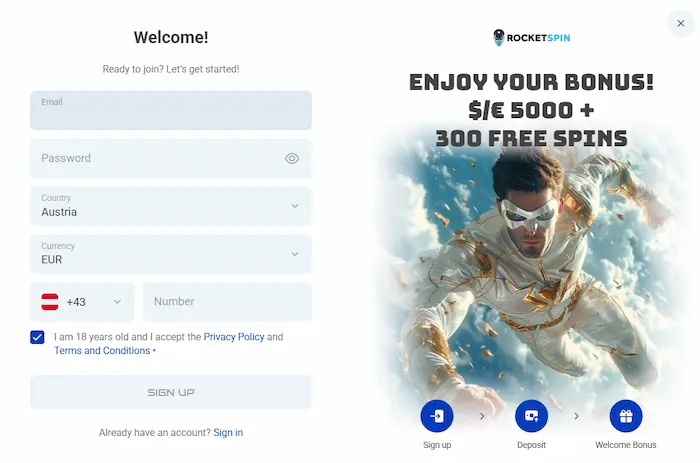 Rocket Spin Casino Australia signup